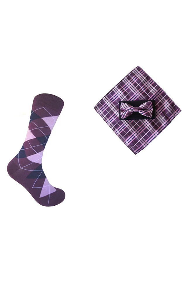 Men's  Matching Dress Socks & Bowtie ，pocket square Set - Image 1 of 1