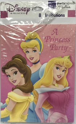 Disney Princess A Royal Celebration Birthday (8) Invitation Cards Envelopes NEW - Image 1 of 3
