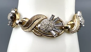 VTG Trifari Bracelet Alfred Philippe Radiance Thistle Flower Baguette Rhinestone - Picture 1 of 10