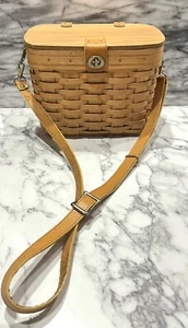 Vintage Longaberger handgewebte Korb Schultertasche Lederriemen signiert 1996 EG - Bild 1 von 12