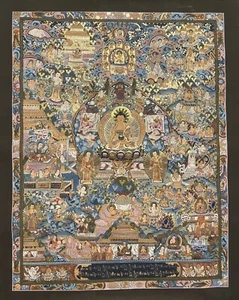 BUDHHA LIFE/WHEEL OF LIFE MANDALA MASTERPIECE GOLD TIBETAN THANGKA PAINTING - Picture 1 of 12