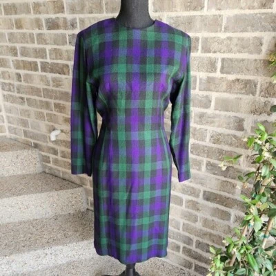 Vintage Bichon Green And Purple Plaid Dress Size 6 - Image 1 of 4