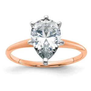 14K Solid Rose Gold Pear Moissanite Solitaire Engagement Ring - Picture 1 of 2