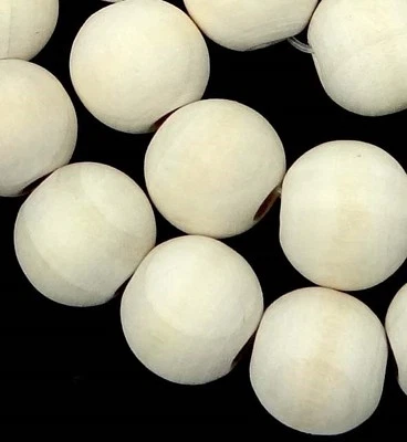 12x10mm Antique / off White Wood Round Beads natural undyed 16"  - Image 1 of 3