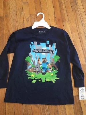 BRAND NEW MINECRAFT  STEVE YOUTH LONG SLEEVE SHIRT  SZ SM BLUE - Image 1 of 2
