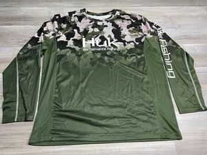 HUK Performance Fishing Mens XL Camo Long Sleeve Performance Shirt Green Beige - Picture 1 of 7
