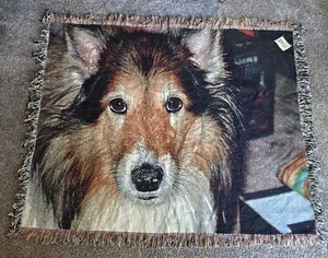 Gobelin Jacquard Collie Hund Überwurf Decke 46" x 67" Neu mit Etikett Made in USA 100 % Baumwolle - Bild 1 von 9