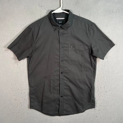 RVCA Mens Slim Fit Short Sleeve Button Shirt Small Dark Gray Cotton Blend - Image 1 of 4