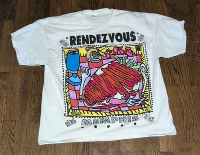 Vintage Rendezvous Memphis Ribs Shirt Size XL Picasso Miles Maillie Art USA 90s - Image 1 of 4