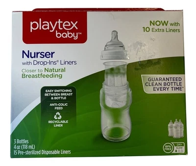 New 3 Pk Playtex Baby Nurser 4 oz. Drop-Ins Liners Bottles 15 Liners NOB  - Image 1 of 4