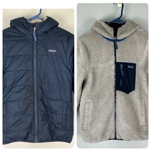 Patagonia Reversible Ready Freddy Hoody Jacket Youth Large 12 Navy Blue / Fleece - Picture 1 of 8
