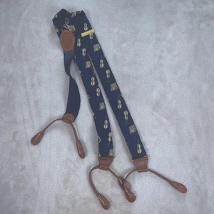 CGS Suspenders Mens One Size Navy Blue Button End Y-Back Leather Germany Music - Picture 1 of 5