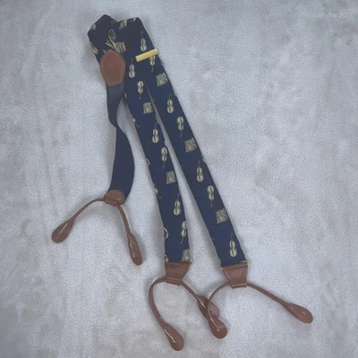 Tirantes CGS Para Hombre Talla Única Azul Marino Botón Extremo Y Espalda Cuero Alemania Música Foto 1 de 4