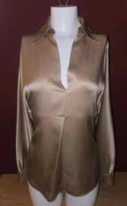 Womens Vince Blouse S Small Gold 100 % Silk Long Sleeve Top - Picture 1 of 6