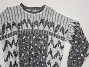 Maglione Vintage Expressions Uomo Grande Bianco Nero Chevron Rigato Geometrico - Foto 1 di 8