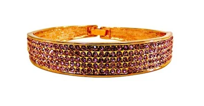 Pink pave crystal bangle bracelet in rose gold finish, hinge opens wide  - NEW - Image 1 of 4