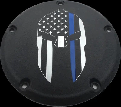CE Black Billet Sparta Blue Line Derby Cover para Harley Fat Boy Lo 10-17 - Imagem 1 de 2