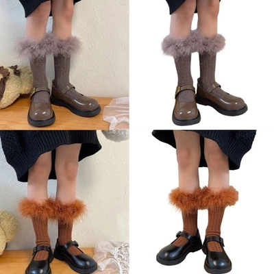 1 Pair Children s Feathered Socks Lace Trimmed Knee High Piled Up Socks Cute - image 1 of 4