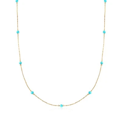 Ross-Simons Italian 4mm Turquoise Bead Station Necklace in 14kt Yellow Gold - Image 1 of 4
