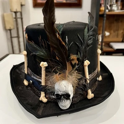 Disfraz de calavera vudú sombrero negro hueso pluma steampunk disfraz unisex Foto 1 de 4