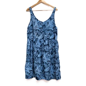 Rum Reggae Short Tropical Sundress Sz L Tahiti Tattoo Blue Leave Batik Print Y2K - Picture 1 of 5