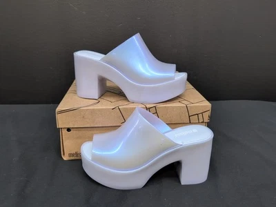 Melissa Mule Hype AD Puntera Abierta Para Mujer Grueso Bloque Tacón Alto EE. UU. 8 Azul Perlado Foto 1 de 4