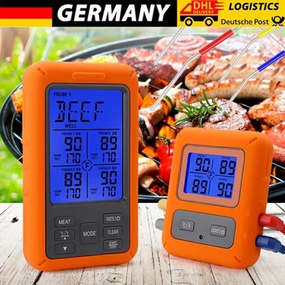 Digital Bratenthermometer Funk Grillthermometer Fleisch-Thermometer mit 4-Fühler - Bild 1 von 4