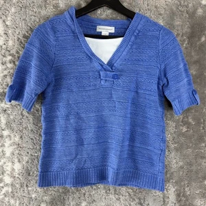Christopher Banks Size S V Neck Knit Sweater Blue Short Sleeve Pullover - Picture 1 of 7