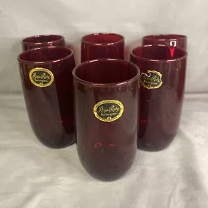 ANCHOR HOCKING 6 Royal Ruby Red Tumblers 5” Tall GLASSES Vintage Never Used - Picture 1 of 4