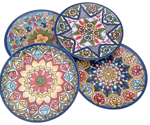 Pottery Barn Plates Talavera Set of 4 Melamine Floral Salad 8 3/4" Discontinued - Picture 1 of 11
