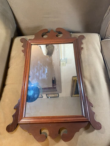Vintage Fretwork Wood Framed Mirror - 15.5" Wide x 24.5" Tall x 1.0" Deep Cover