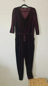Lauren Ralph Lauren Velour Jumpsuit M? Red Holiday Sexy Loungewear Comfort Cozy - Picture 1 of 12