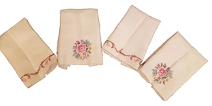 Set of 4 Vintage hand Embroidered Dish Towels 13 in X 20 in - Picture 1 of 5