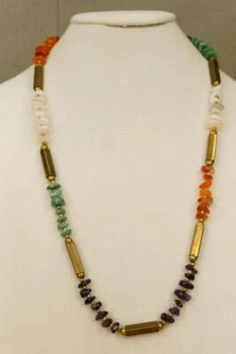 Collar de amatista cornalina con cuentas de latón piedras preciosas joyería artesanal artesanal Foto 1 de 3