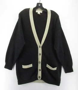 VINTAGE Jones New York Sweater Women Medium Gray Lambswool Angora Hair Cardigan - Picture 1 of 9