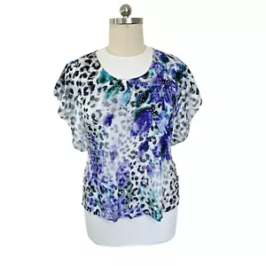 Style & Co. Women's 1X Blouse Abstract Animal Print Purple, Teal Butterfly Sleev - Picture 1 of 12