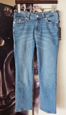 Pantalones de mezclilla para mujer TRUE RELIGION Billie tiro medio pierna recta lavado claro W30 JT01 Foto 1 de 4