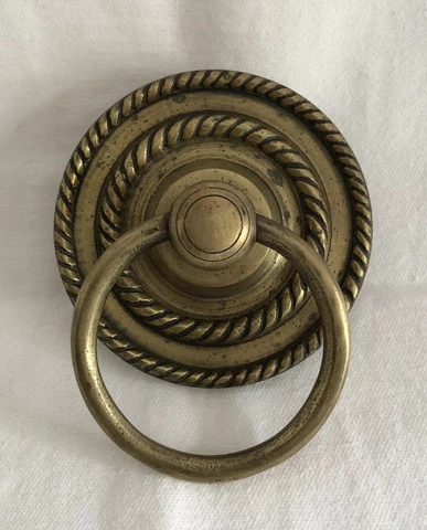 Vintage Ring Pull Brass 3.75" Rope Nautical Twist Unlacquered Cabinet Hardware Cover