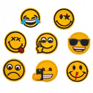 8er Set Emoji Smileys Applikationen Patches Bügelbild Aufnäher zum Aufbügeln - Bild 1 von 8