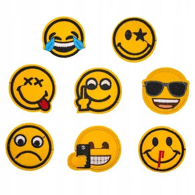 8er Set Emoji Smileys Applikationen Patches Bügelbild Aufnäher zum Aufbügeln - Bild 1 von 4