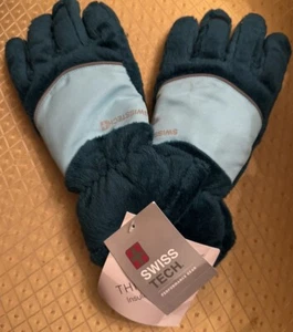 SWISS TECH Gloves THINSULATE Girls Large XL Green Teal Fur Fleece Skiing NWT - Picture 1 of 2