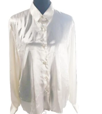 Top Leslie Fay Blanco Satinado Cuello Abotonado Un Botón Talla 14 Foto 1 de 4