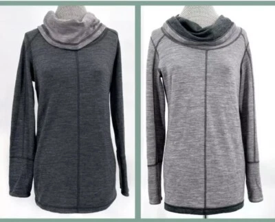 ibex Dyad Reversible Two Tone Long Sleeve Pullover Cowl Neck Dark Light Grey M - Imagem 1 de 4