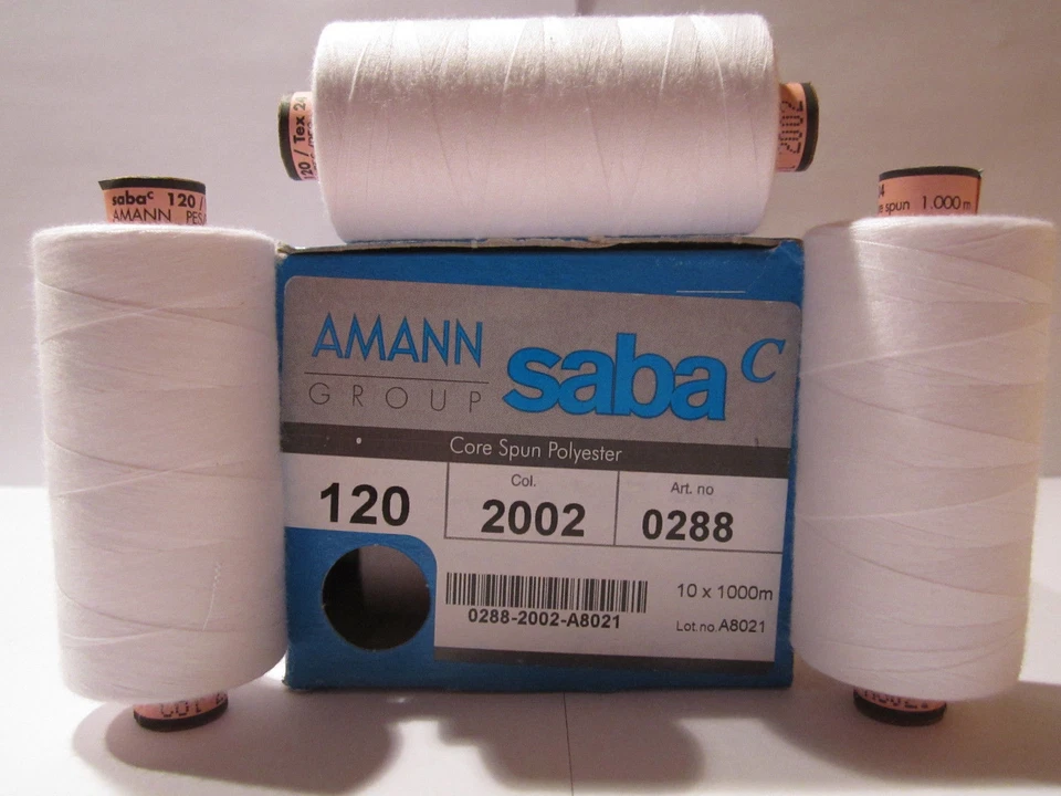 10 x 1000 m Marken Nähgarne Amann Saba Stärke 120 Rein Weiß 2002  (0,003€/1m)  - Bild 1 von 1