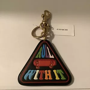 Coach Pride Signature Rainbow & Leather “Roll With It” Charm Key Ring Fob CA337 - Picture 1 of 10