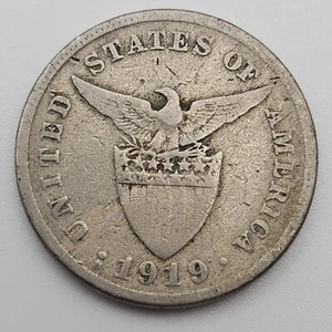 1919-S 5 Centavos Fine Philippines US San Francisco Mint Five USA - Picture 1 of 2