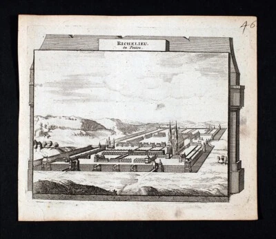 c 1650 Matthaus MERIAN Estampa Antiga Richelieu en Poitou Loire Vale Mapa da França - Imagem 1 de 3