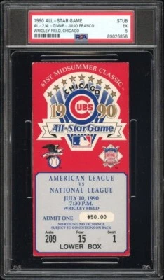 Boleto del Juego de Estrellas MLB 1990 PSA talón Wrigley Field 7/10/90 Julio Franco MVP Foto 1 de 2