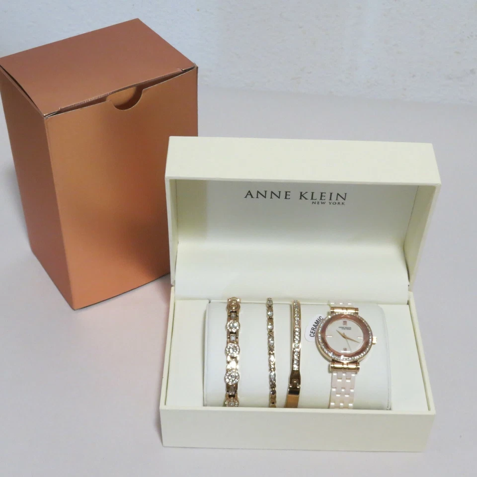 Anne Klein 12/2316bhst Women's 33mm Watch Bracelet Set Ceramic Rose Gold Pink