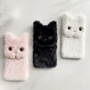 for Samsung Galaxy S25 S24 A16 S25 Ultra Case Plush Fluffy Cute Cat Stand Cover - Picture 1 of 11